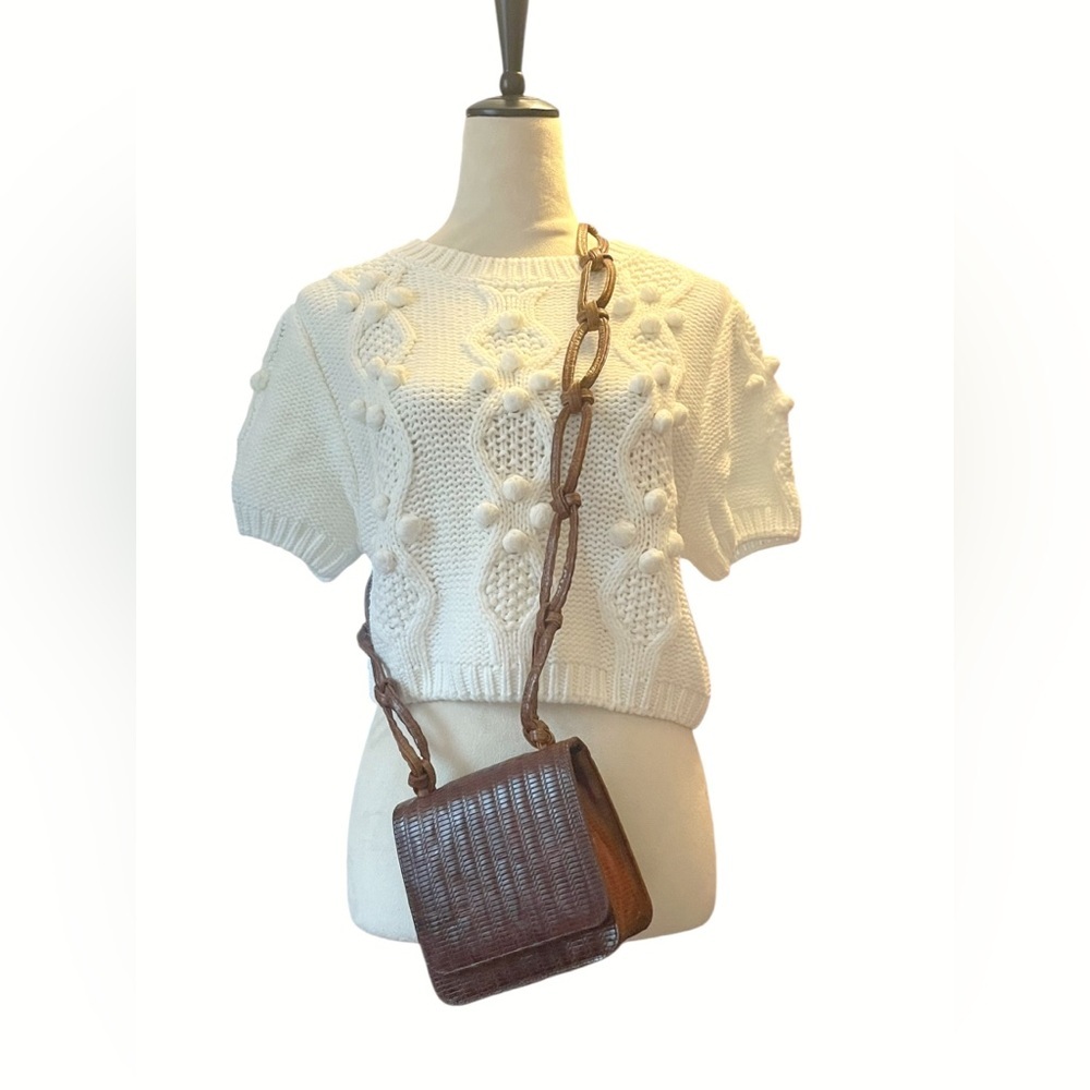 Retro Paris Brown Leather Woven Crossbody Bag - Picture 4 of 6